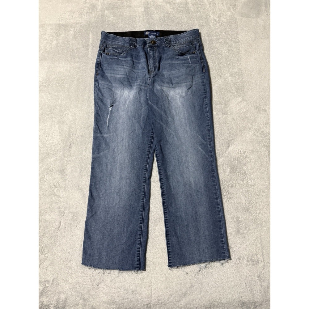 Democracy Jeans Women's 14 Straight Blue Medium Wash Denim Fray 32x25